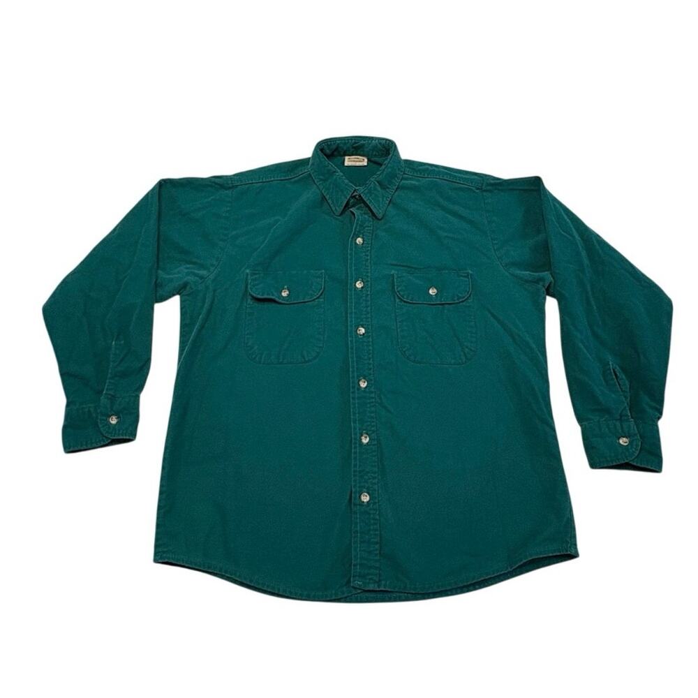 Vintage Five Brother Shirt Men's Large Teal Button Up Long Sleeve 90s USA